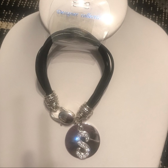 Vintage 6 Strand Black Vegan Waxed Cord Initial Rhinestone “S” Bracelet 7.5 - Picture 6 of 15